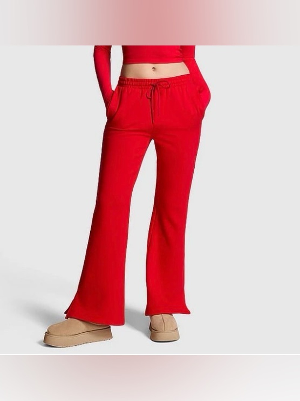 Victoria's Secret PINK Ivy Fleece Split-Hem Flare Sweatpants Red XL NWT